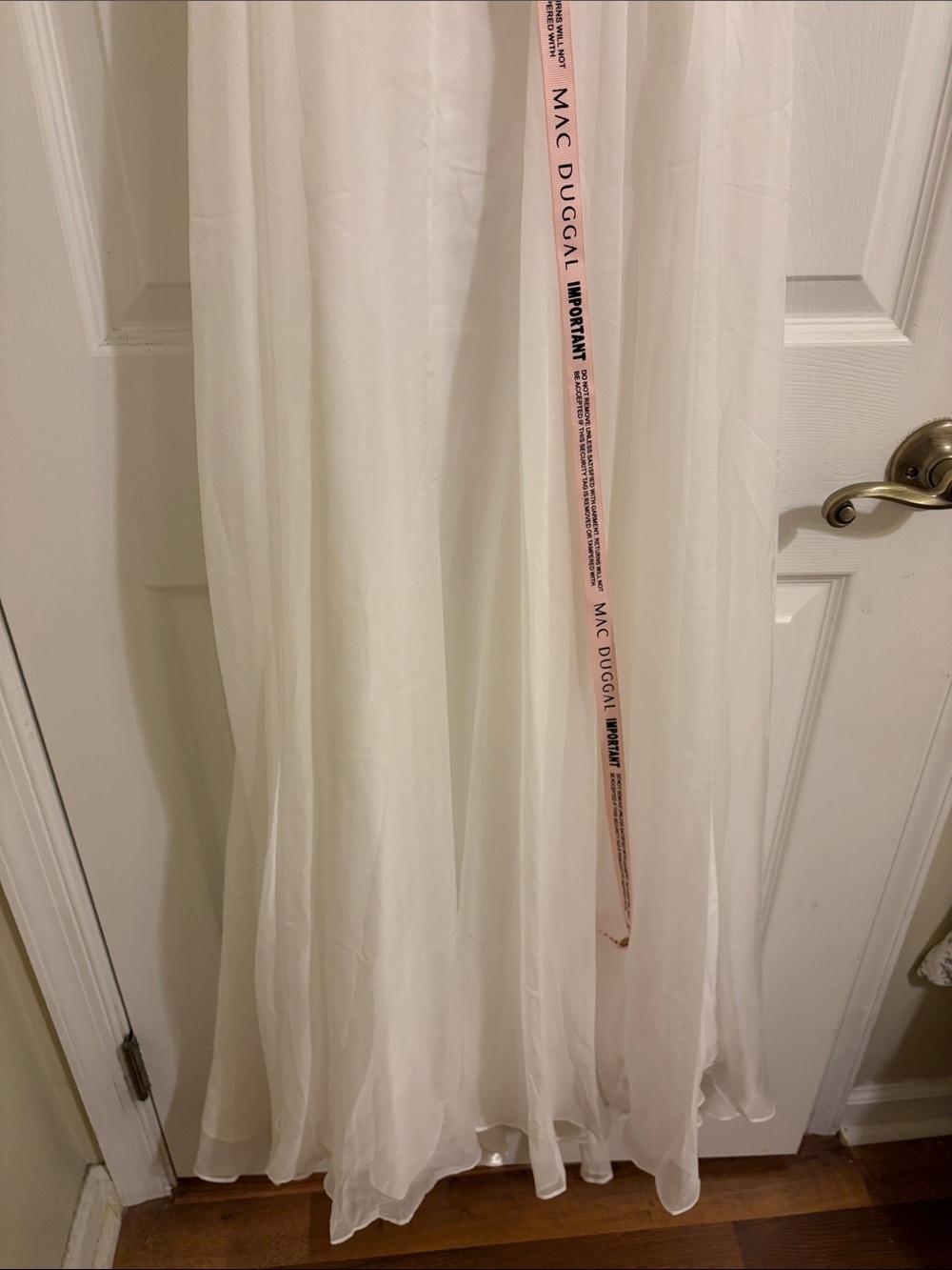 Mac Duggal White Feather-Trim Plunge Maxi Dress - Picture 6 of 12
